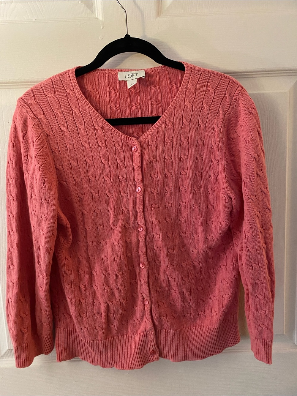 LOFT Coral Cableknit Cardigan | Size L